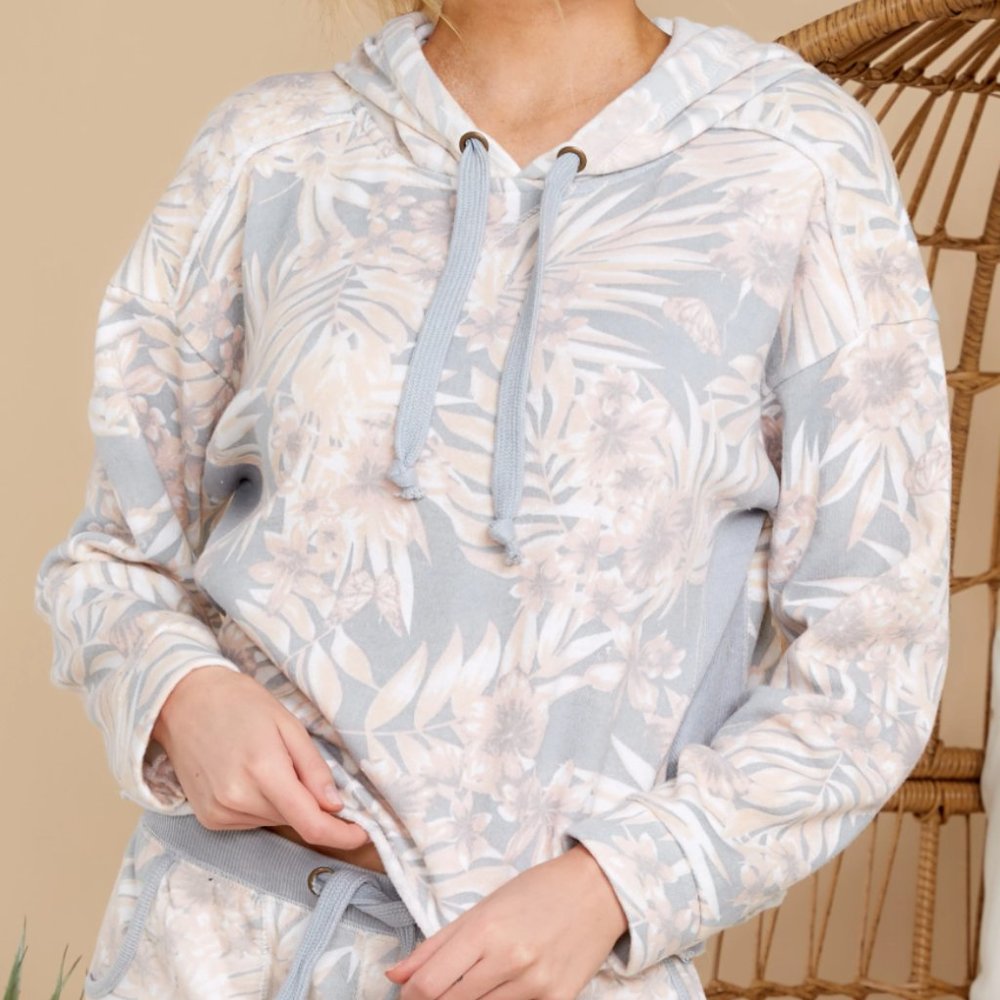 Grey Tropical Print Hoodie